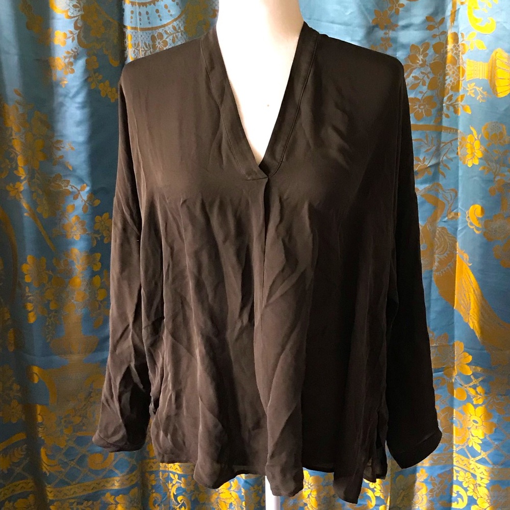 Vince silk charcoal gray V-neck top